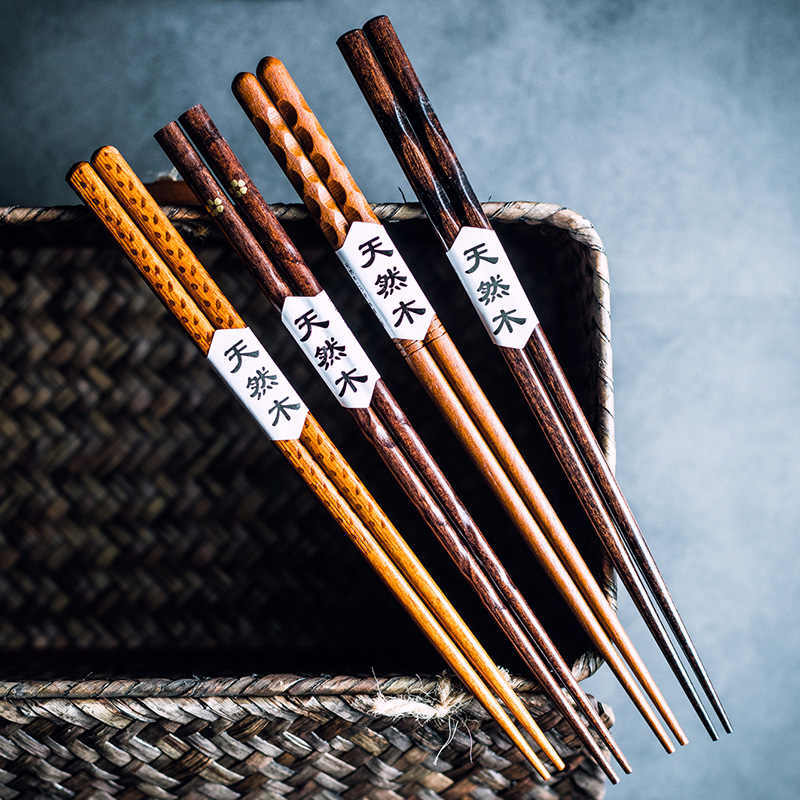 Eco-Friendly Reusable Wooden Chopsticks with Textured Grip