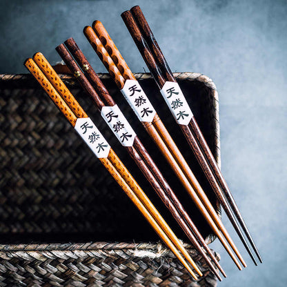 Eco-Friendly Reusable Wooden Chopsticks with Textured Grip