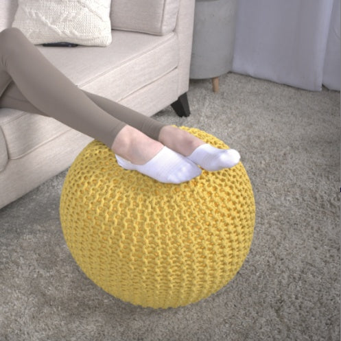 Eco-Friendly Knitted Yellow Pouf - Versatile Home Decor