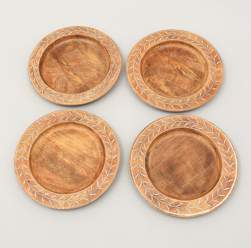 Eco-Friendly Wooden Dinner Plate with White Pattern