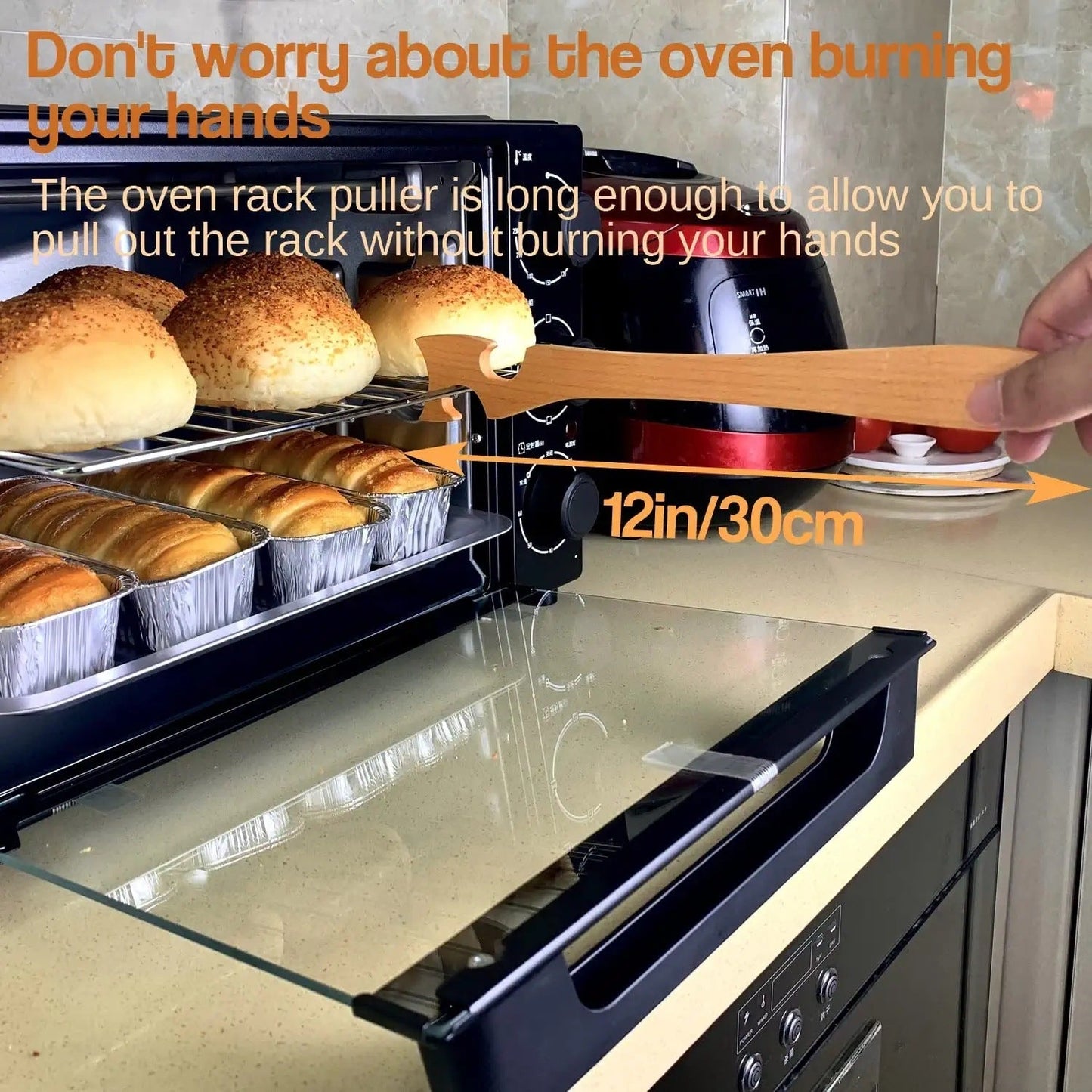 Eco-Friendly Wooden Oven Rack Puller - Natural Wood Kitchen Tool