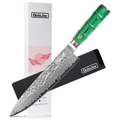 Premium Damascus Steel Kitchen Knife with Green Handle