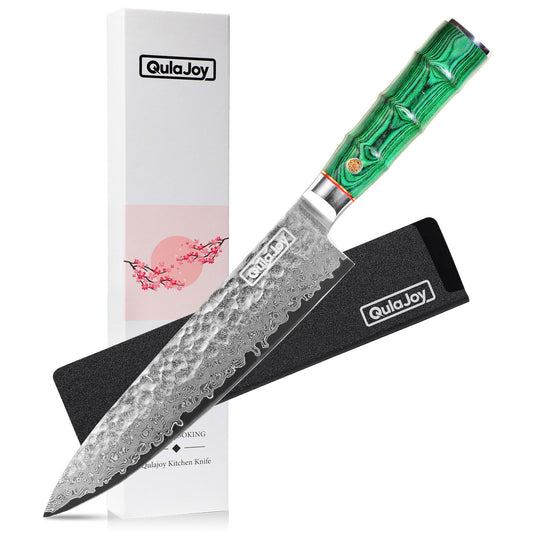 Premium Damascus Steel Kitchen Knife with Green Handle