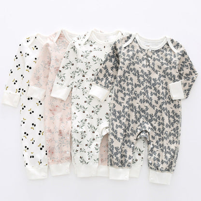 Organic cotton baby onesies with floral and animal prints