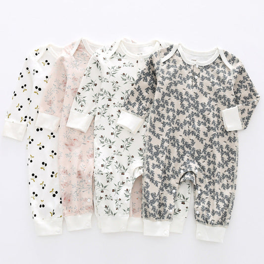 Organic cotton baby onesies with floral and animal prints