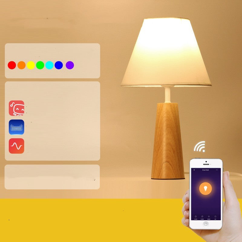 Eco-Friendly White Table Lamp with Natural Wood Base