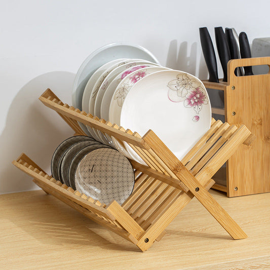 Bamboo Dish Drying Rack with X-Shaped Foldable Design
