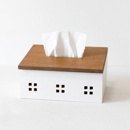 Eco-Friendly House-Shaped Tissue Box Cover with Natural Wood Accents