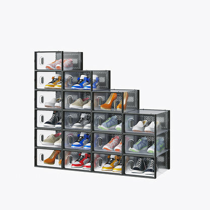 Stackable Black Shoe Storage Boxes with Transparent Fronts
