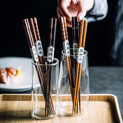 Eco-Friendly Reusable Wooden Chopsticks with Textured Grip