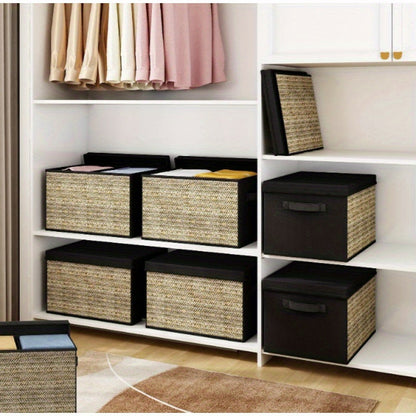 Eco-Friendly Black Storage Organizer with Natural Fiber Panels