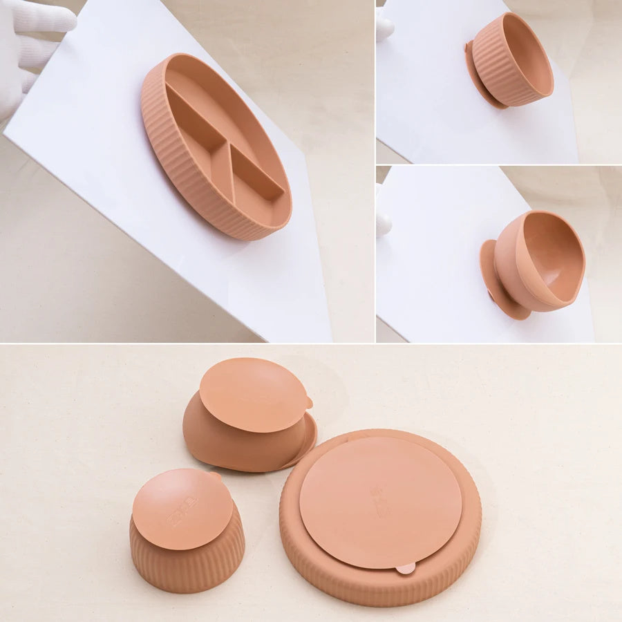 Eco-Friendly Pink Children's Dinnerware Set - Silicone & Wood