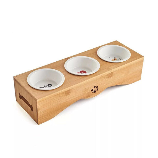 Eco-Friendly Bamboo Pet Feeding Station with Ceramic Bowls