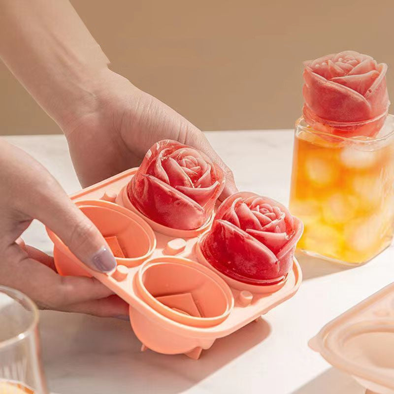 Rose-Shaped Silicone Ice Cube Mold - Eco-Friendly, Reusable, Pink