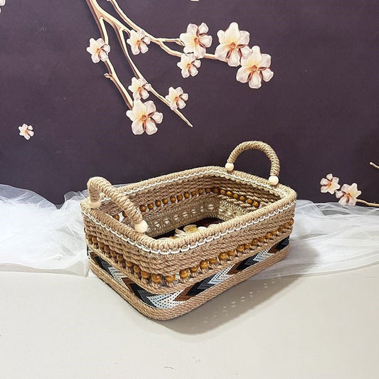 Natural fiber storage basket with decorative patterns for eco-friendly home organization