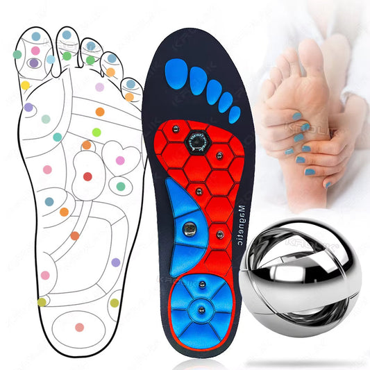 Magnetic Acupressure Insoles in Black, Red, and Blue