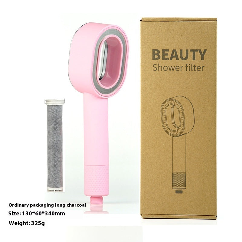 Water-Saving Silver Handheld Shower Head with Red Nozzle