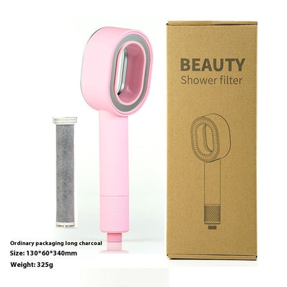 Water-Saving Silver Handheld Shower Head with Red Nozzle