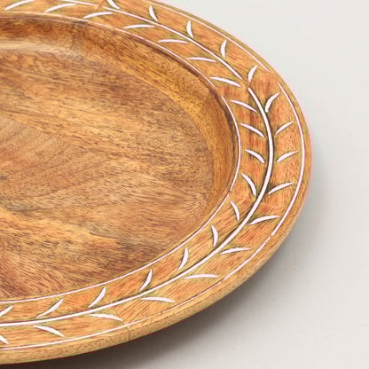 Eco-Friendly Wooden Dinner Plate with White Pattern