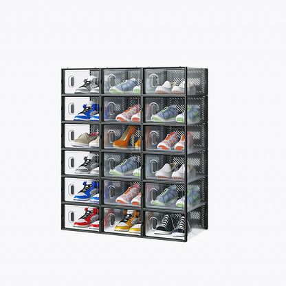 Stackable Black Shoe Storage Boxes with Transparent Fronts