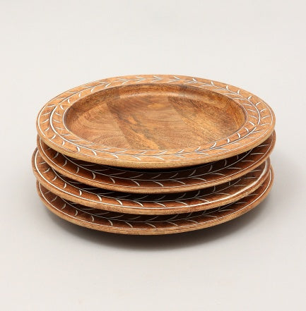 Eco-Friendly Wooden Dinner Plate with White Pattern