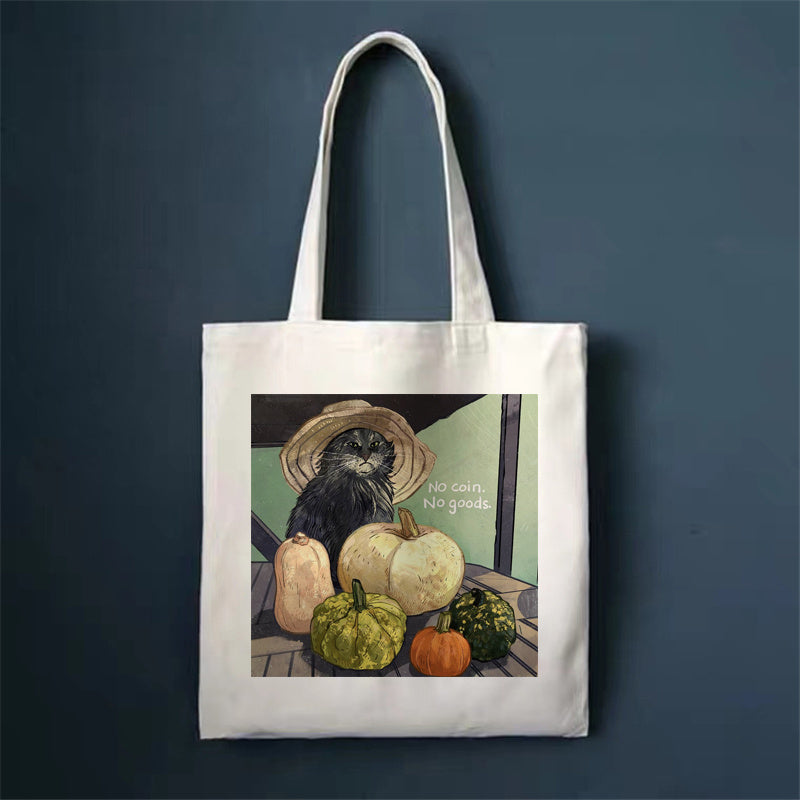 Eco-Friendly White Cat Tote Bag - Sustainable Cotton Reusable Shopping Bag