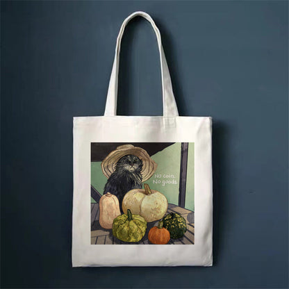 Eco-Friendly White Cat Tote Bag - Sustainable Cotton Reusable Shopping Bag