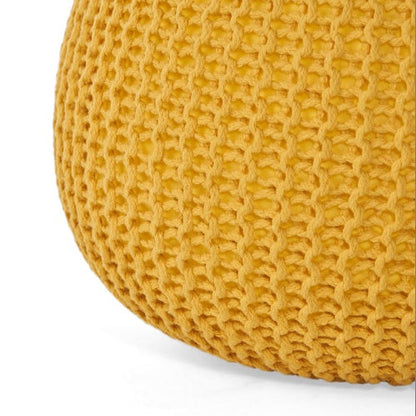 Eco-Friendly Knitted Yellow Pouf - Versatile Home Decor