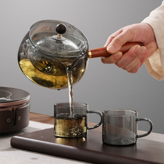 Eco-Friendly Glass Teapot Set with Wooden Handle and Cups