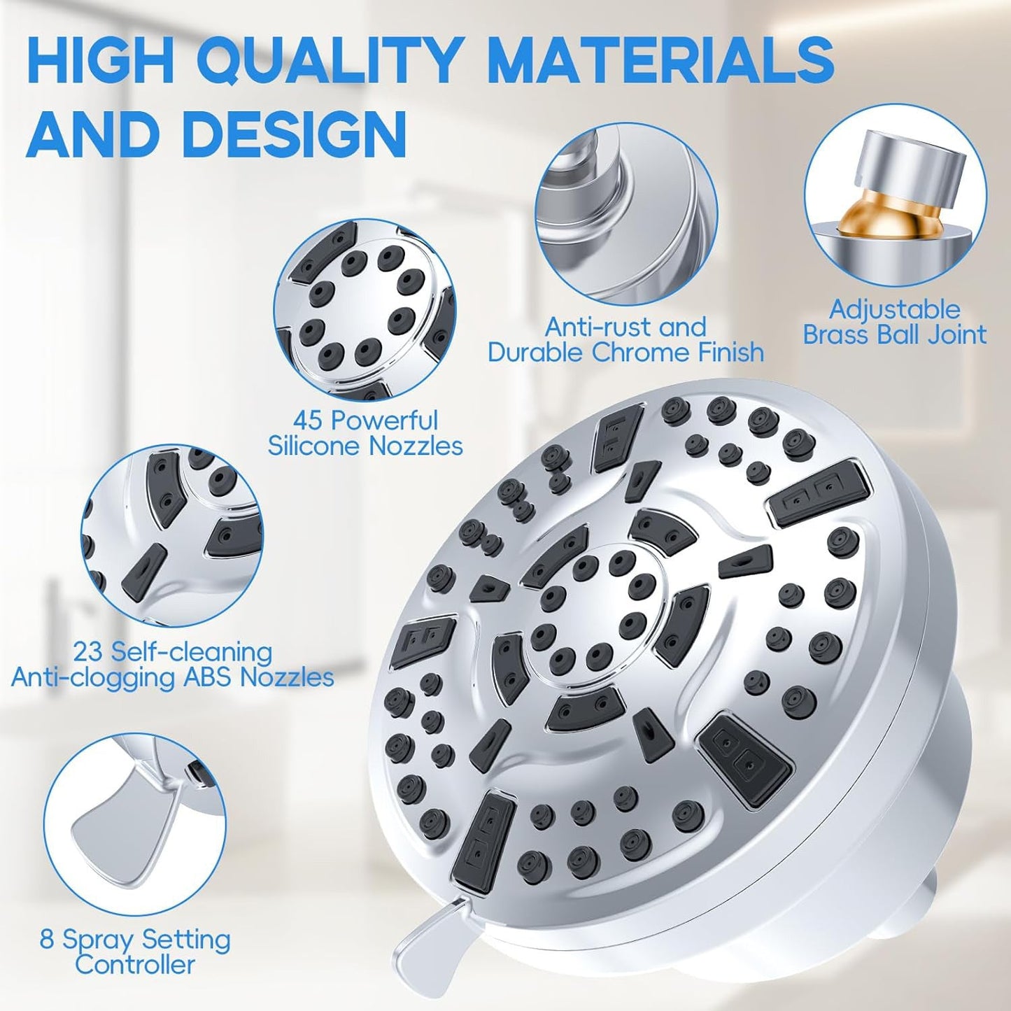 Water-Saving Showerhead with Filter Cartridge for Cleaner Water