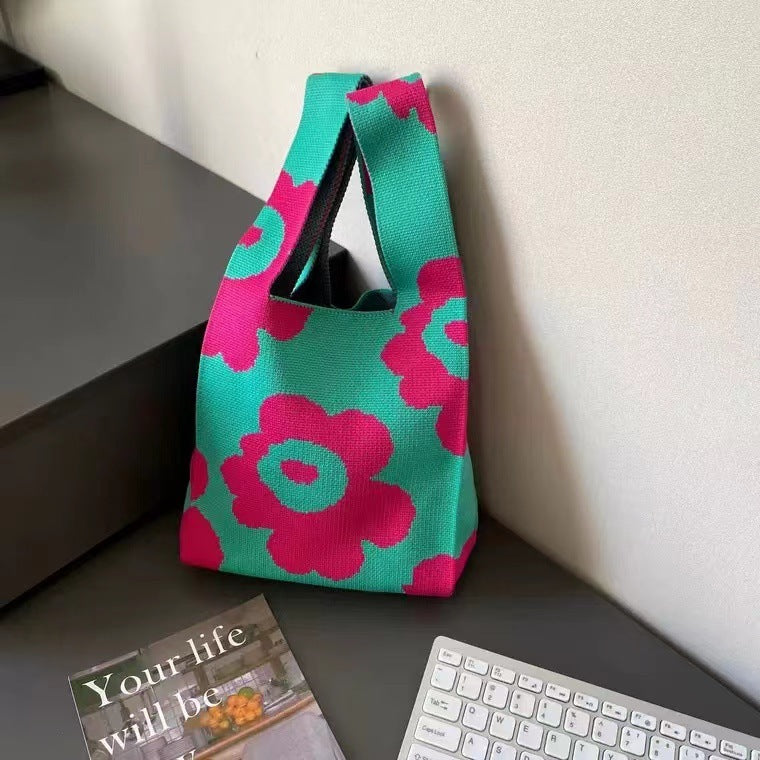 Eco-Friendly Reusable Cotton Bag - Red with Blue Floral Pattern