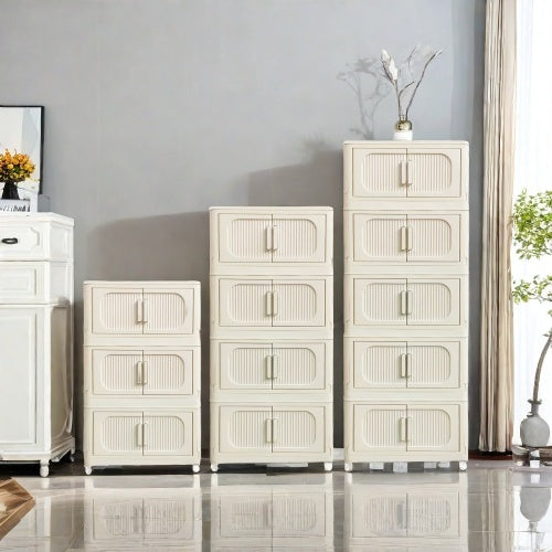 Stackable Beige Storage Cabinet for Space-Saving Organization