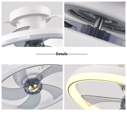 Energy-Efficient Ceiling Fan with LED Light - White Circular Design