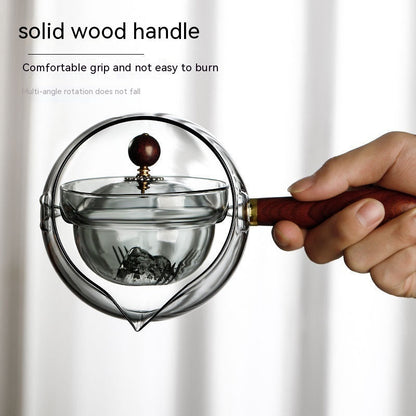 Eco-Friendly Glass Teapot Set with Wooden Handle and Cups