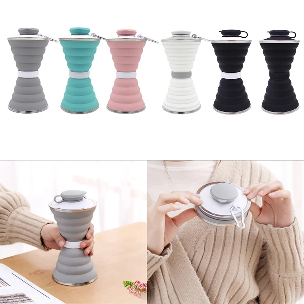 Light Blue Collapsible Silicone Water Bottle - Eco-Friendly & Space-Saving