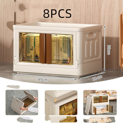 Stackable Beige Storage Box with Transparent Front - Space-Saving Organizer