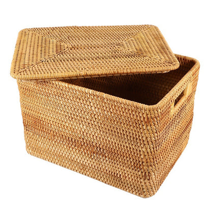 Natural Woven Storage Basket with Lid - Eco-Friendly, Plastic-Free, Versatile