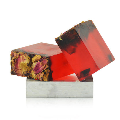 Luxurious Handmade Red Soap with Floral Inclusions - Natural & Biodegradable