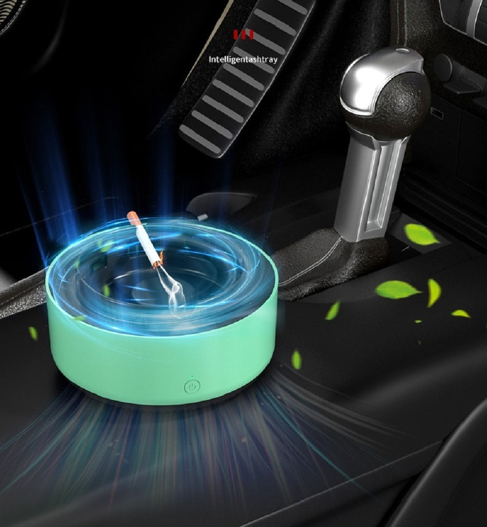Green Round Automatic Ashtray with One-Touch Operation
