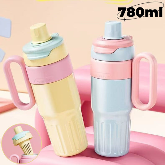 Eco-Friendly Reusable Water Bottle with Handle in Yellow and Blue