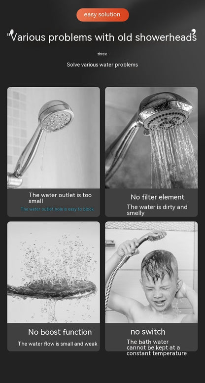 Water-Saving Black Handheld Showerhead with Built-In Filter