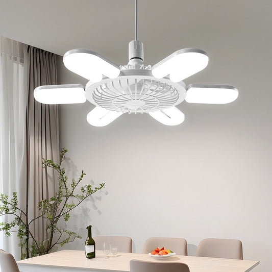White circular ceiling fan with petal-like LED light extensions