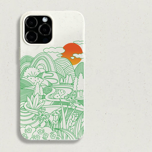 Eco-Friendly Biodegradable Phone Case with Green and Orange Landscape Design
