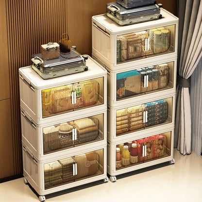Beige Stackable Storage Cabinet with Wheels
