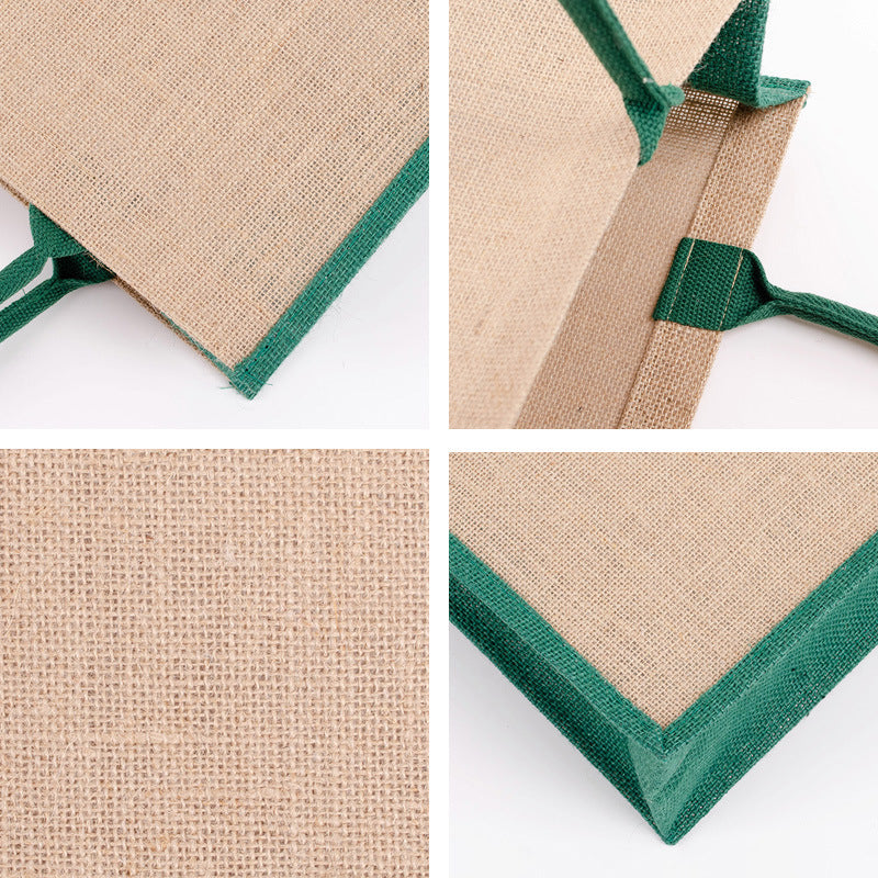 Eco-Friendly Reusable Tote Bag - Natural Beige with Green Trim
