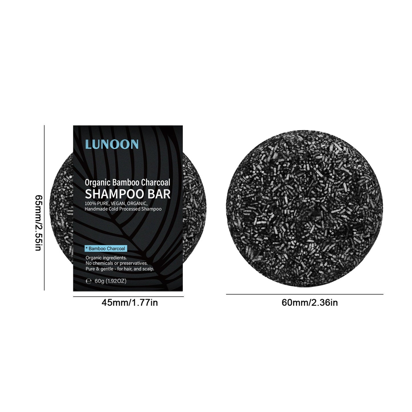 Organic Bamboo Charcoal Shampoo Bar - Plastic-Free, Vegan, Long-Lasting