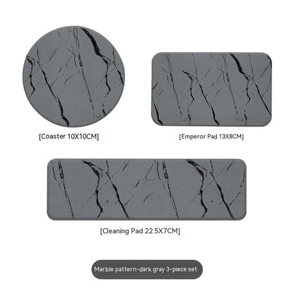 Sustainable Dark Gray Bathroom Accessory Set with Black Marble Pattern