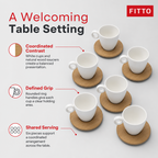 60 Pieces Ceramic Tea and Coffee Cups with Round Ring Handles and Wooden Saucers, White and Natural Wood, 6 Pieces