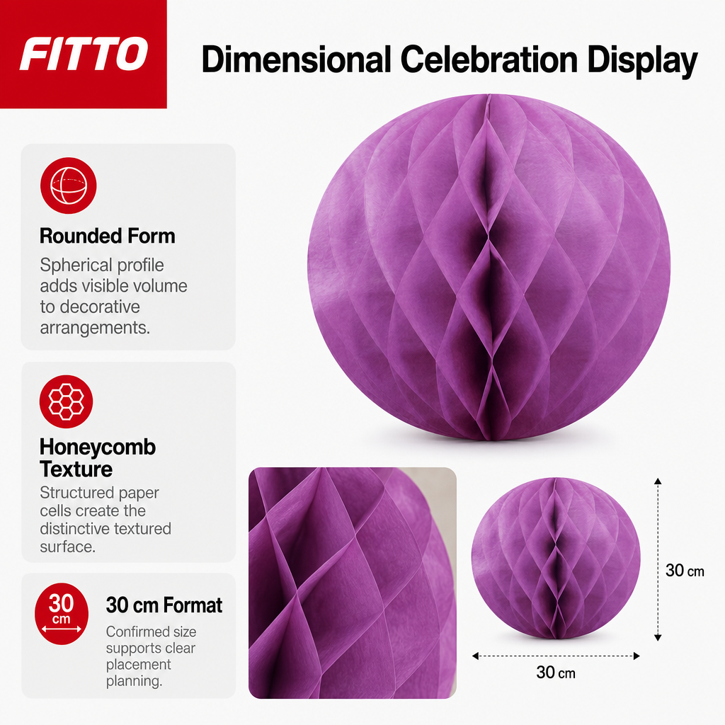 240 Pieces Purple Paper Honeycomb Ball Decoration 30 cm, 1 Piece for Party Decor