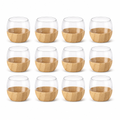 48 Pieces Glass Tea Cup Set with Wooden Sleeves, Clear and Natural Wood, 12 Pieces